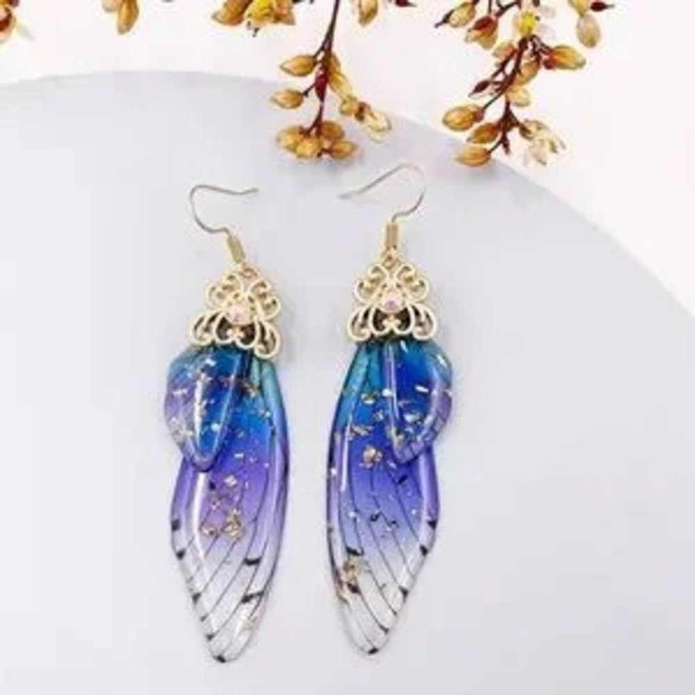 Femme Wing Drop Earrings Purple Resin Fairy Cicada Wings Earrings